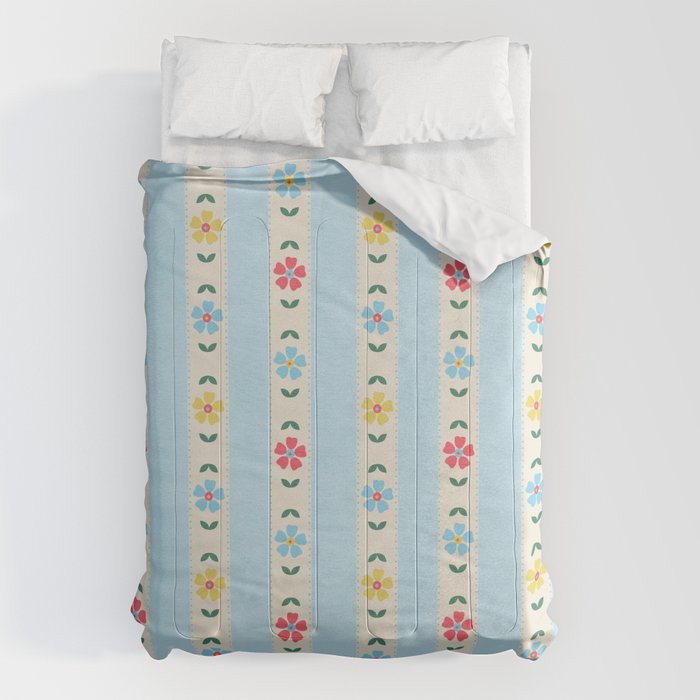 Granny Style Vintage Florals And Light Blue Stripes Comforter Gallery Image 6