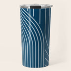 Geometric Lines in night Blue 16 (Rainbow Abstract) Travel Mug Gallery Image 1