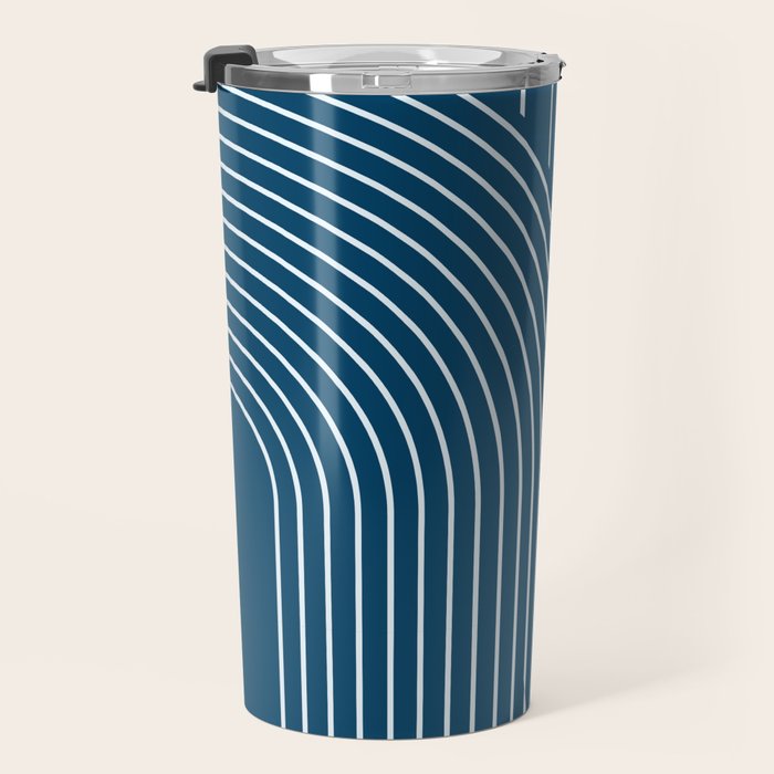 Geometric Lines in night Blue 16 (Rainbow Abstract) Travel Mug Gallery Image 3