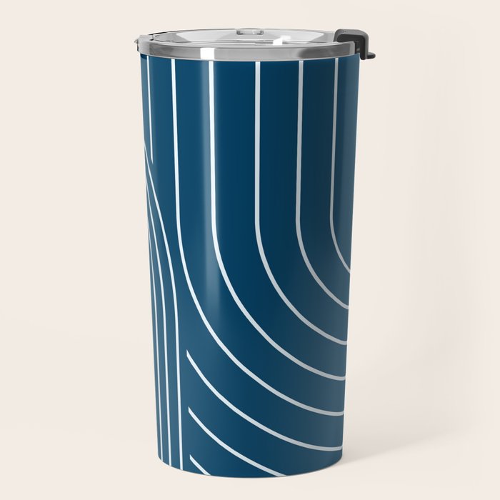 Geometric Lines in night Blue 16 (Rainbow Abstract) Travel Mug Gallery Image 2
