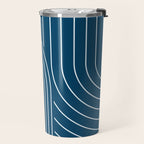 Geometric Lines in night Blue 16 (Rainbow Abstract) Travel Mug Gallery Image 2