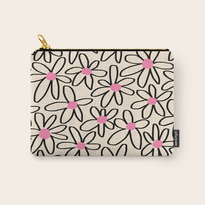 Joyful Flower Lines - b/w pink Carry All Pouch Gallery Image 1