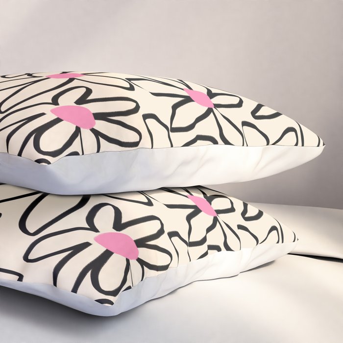 Joyful Flower Lines - b/w pink Pillow Sham Gallery Image 3