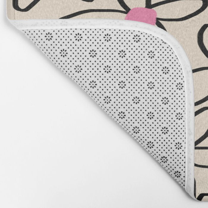 Joyful Flower Lines - b/w pink Bath Mat Gallery Image 2