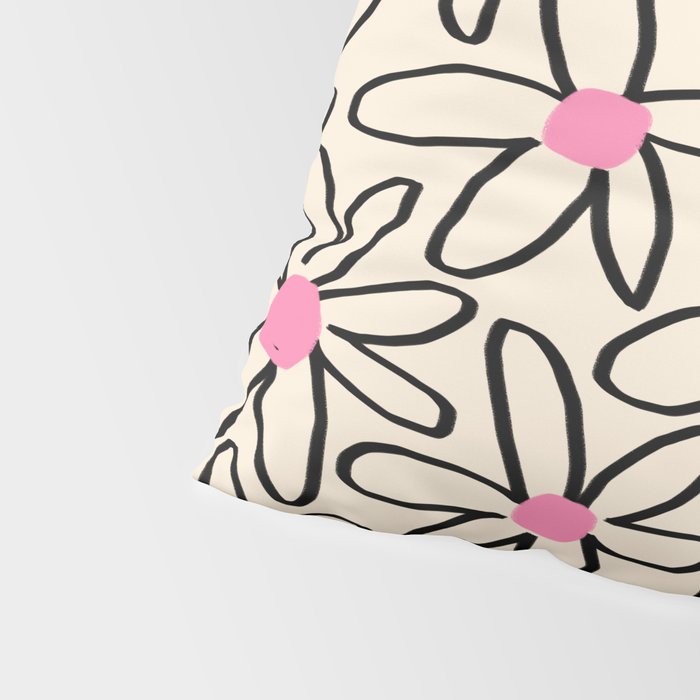 Joyful Flower Lines - b/w pink Pillow Sham Gallery Image 4