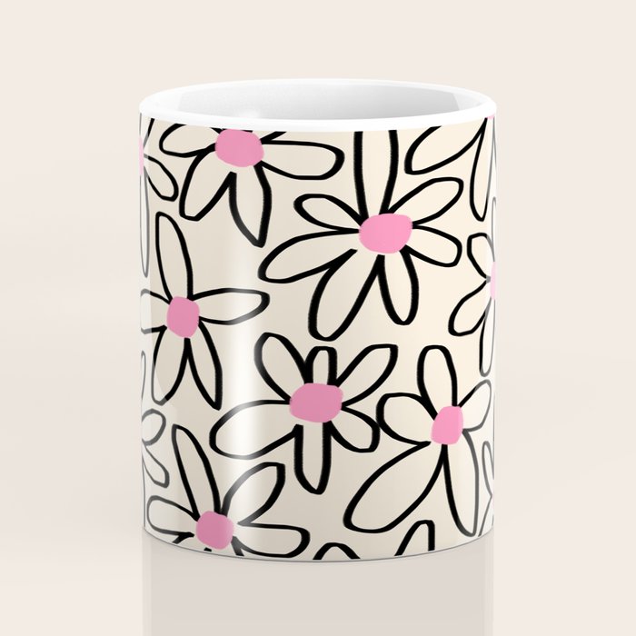 Joyful Flower Lines - b/w pink Coffee Mug Gallery Image 4