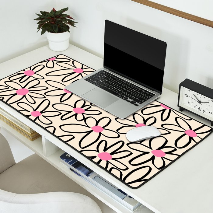 Joyful Flower Lines - b/w pink Desk Mat Gallery Image 2