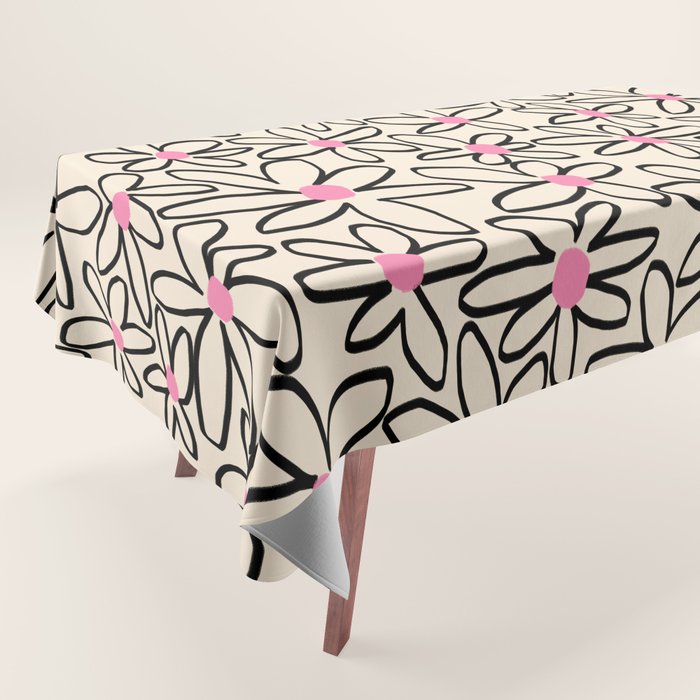 Joyful Flower Lines - b/w pink Tablecloth Gallery Image 1