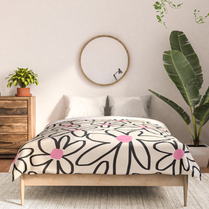 Joyful Flower Lines - b/w pink Comforter Gallery Image 3