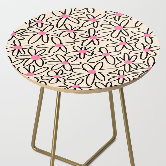 Joyful Flower Lines - b/w pink Side Table Gallery Image 2
