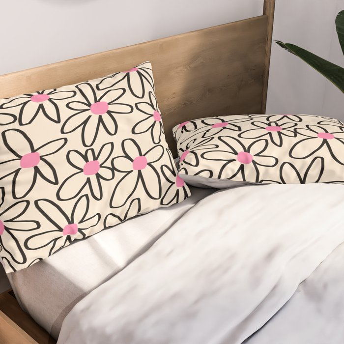 Joyful Flower Lines - b/w pink Pillow Sham Gallery Image 2