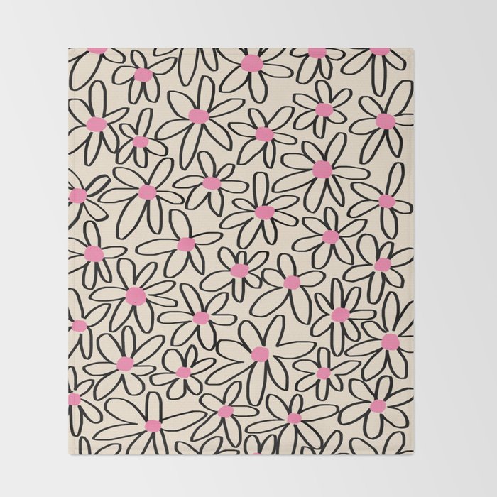 Joyful Flower Lines - b/w pink Throw Blanket Gallery Image 2