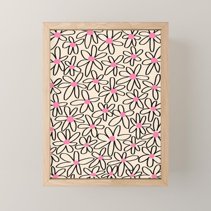 Joyful Flower Lines - b/w pink Mini Art Print Gallery Image 1