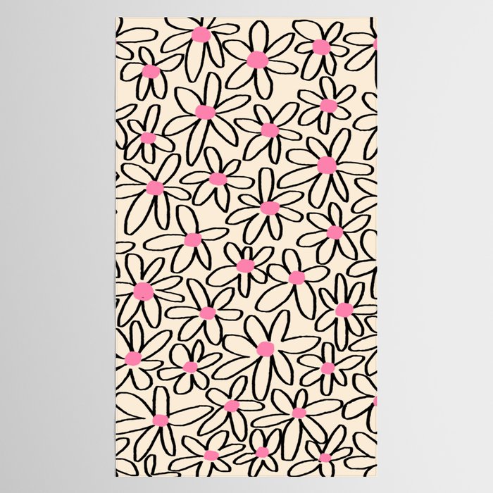 Joyful Flower Lines - b/w pink Tablecloth Gallery Image 2