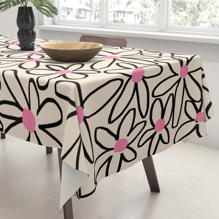 Joyful Flower Lines - b/w pink Tablecloth Gallery Image 3