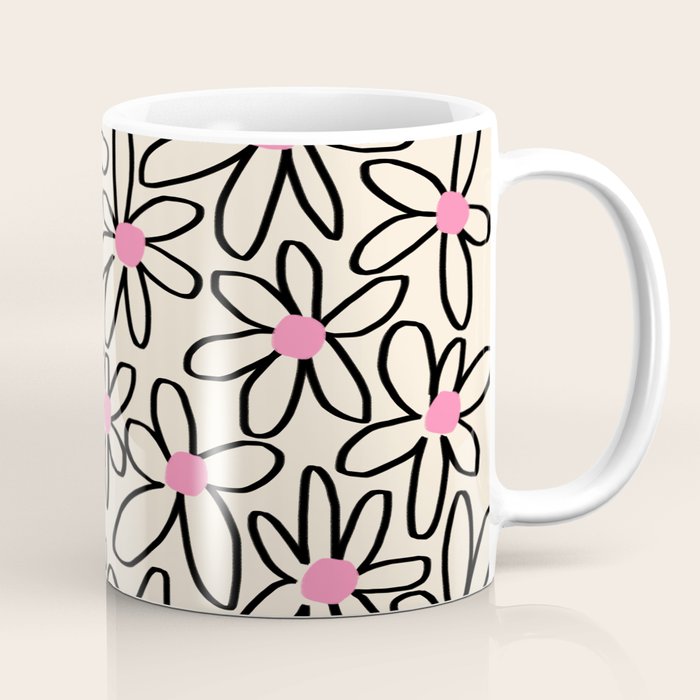Joyful Flower Lines - b/w pink Coffee Mug Gallery Image 1