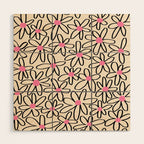 Joyful Flower Lines - b/w pink Wood Wall Art Gallery Image 1