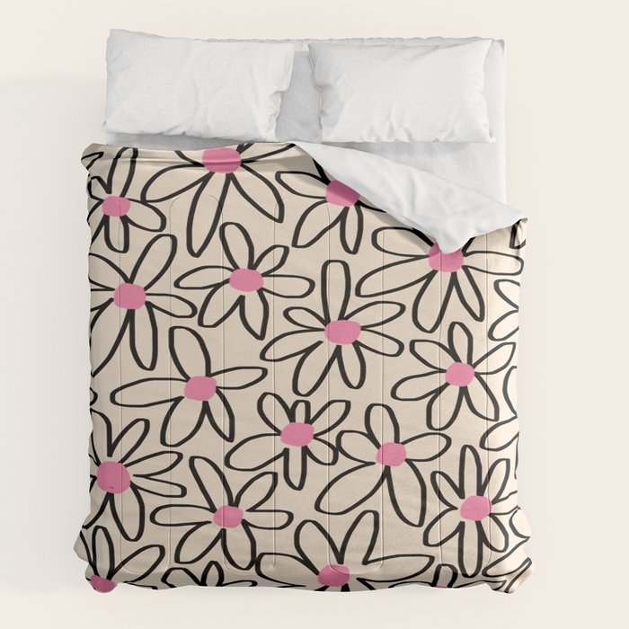Joyful Flower Lines - b/w pink Comforter Gallery Image 2