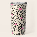 Joyful Flower Lines - b/w pink Travel Mug Gallery Image 2