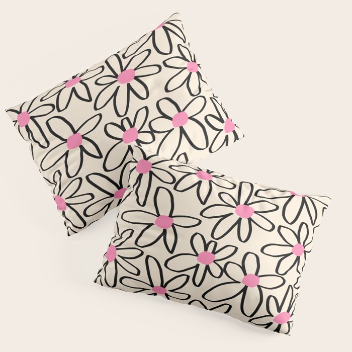 Joyful Flower Lines - b/w pink Pillow Sham Gallery Image 3