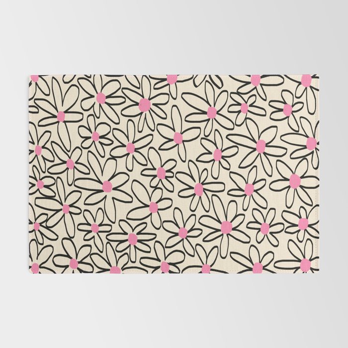 Joyful Flower Lines - b/w pink Rug Gallery Image 2