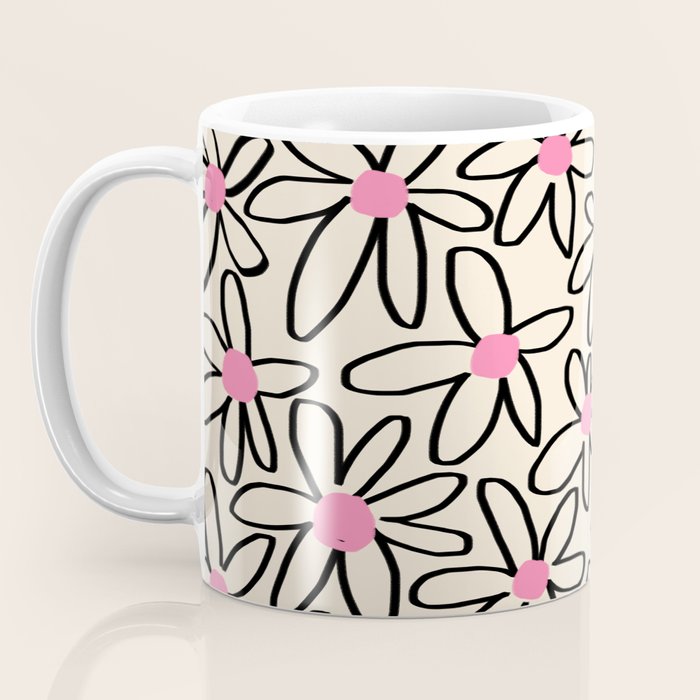 Joyful Flower Lines - b/w pink Coffee Mug Gallery Image 3