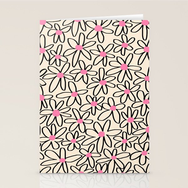 Joyful Flower Lines - b/w pink Stationery Card Gallery Image 2