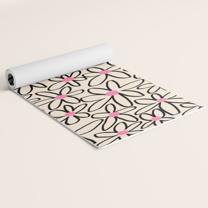 Joyful Flower Lines - b/w pink Yoga Mat Gallery Image 2