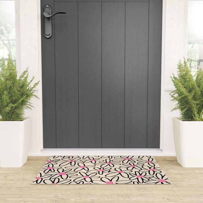 Joyful Flower Lines - b/w pink Welcome Mat Gallery Image 3
