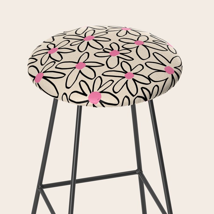 Joyful Flower Lines - b/w pink Stool Gallery Image 2