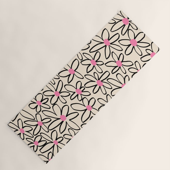 Joyful Flower Lines - b/w pink Yoga Mat Gallery Image 1
