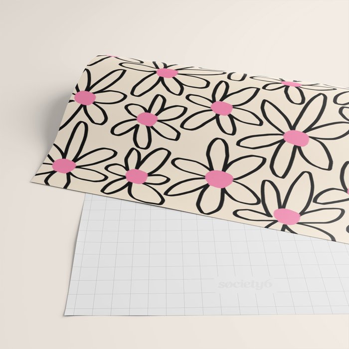 Joyful Flower Lines - b/w pink Wrapping Paper Gallery Image 2