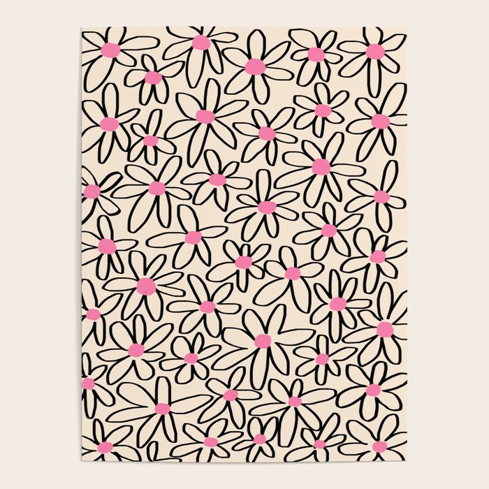 Joyful Flower Lines - b/w pink Poster Gallery Image 4