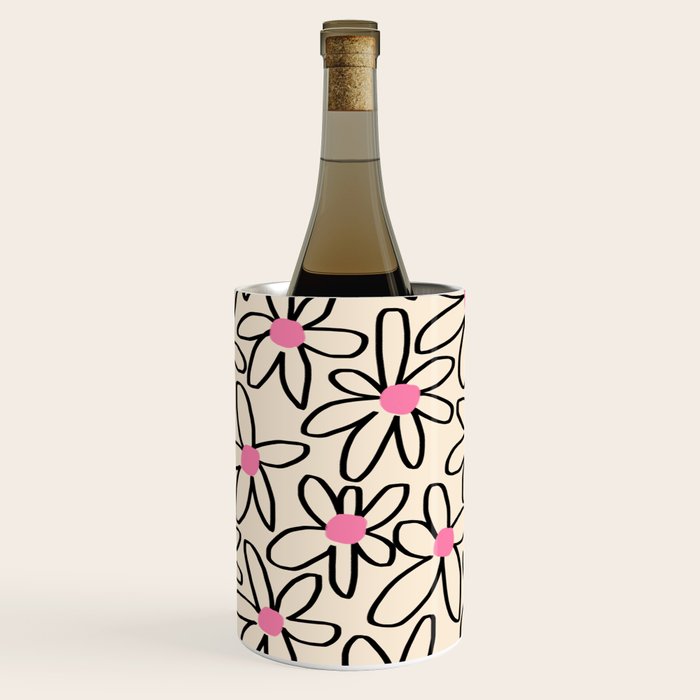 Joyful Flower Lines - b/w pink Wine Chiller Gallery Image 1