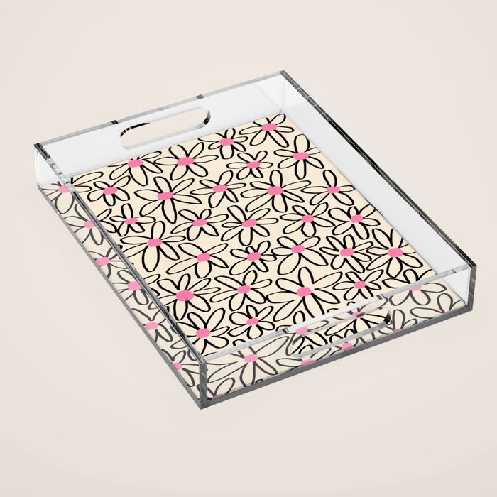 Joyful Flower Lines - b/w pink Acrylic Tray Gallery Image 1