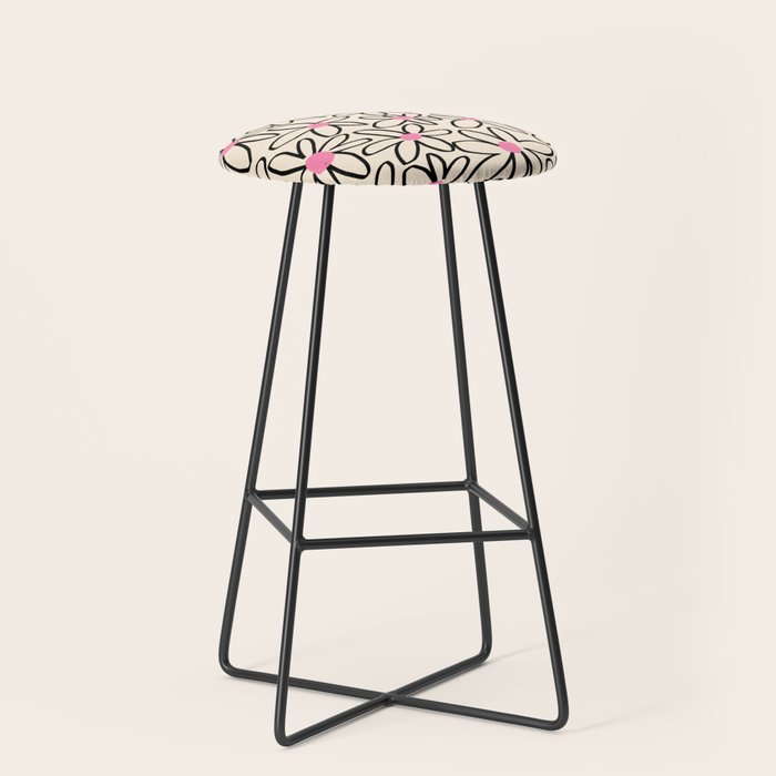Joyful Flower Lines - b/w pink Stool Gallery Image 1
