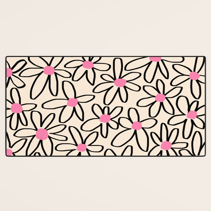 Joyful Flower Lines - b/w pink Desk Mat Gallery Image 3