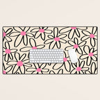 Joyful Flower Lines - b/w pink Desk Mat Gallery Image 1