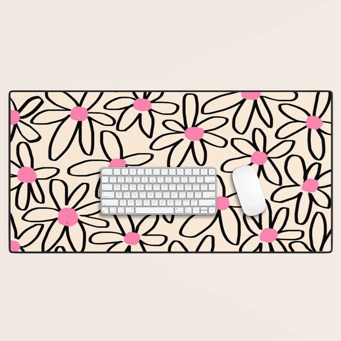 Joyful Flower Lines - b/w pink Desk Mat Gallery Image 1