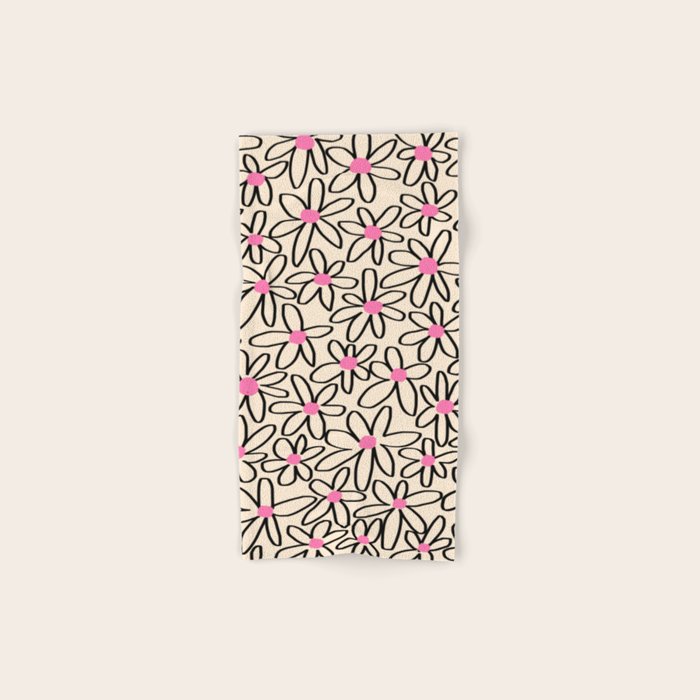 Joyful Flower Lines - b/w pink Bath Towel Gallery Image 1