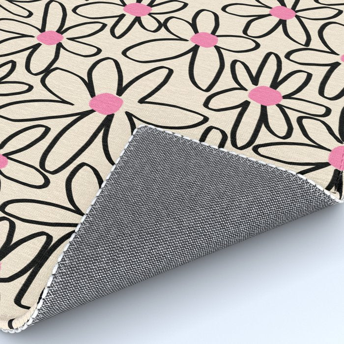 Joyful Flower Lines - b/w pink Rug Gallery Image 4