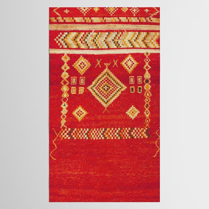 Red Gold Geometric Antique Moroccan Rug Print Tablecloth Gallery Image 2