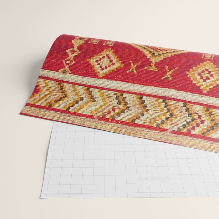 Red Gold Geometric Antique Moroccan Rug Print Wrapping Paper Gallery Image 2