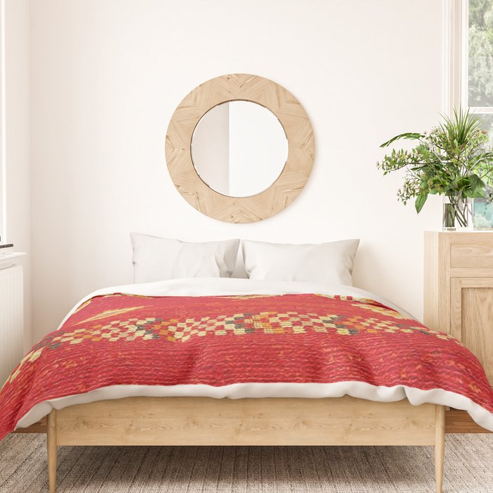 Red Gold Geometric Antique Moroccan Rug Print Duvet Cover Gallery Image 3