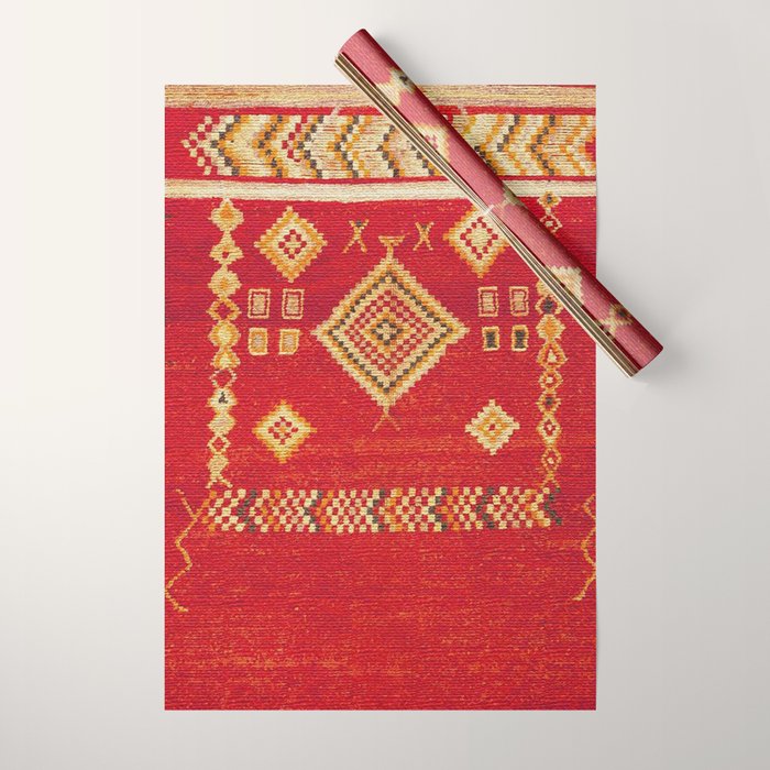 Red Gold Geometric Antique Moroccan Rug Print Wrapping Paper Gallery Image 1
