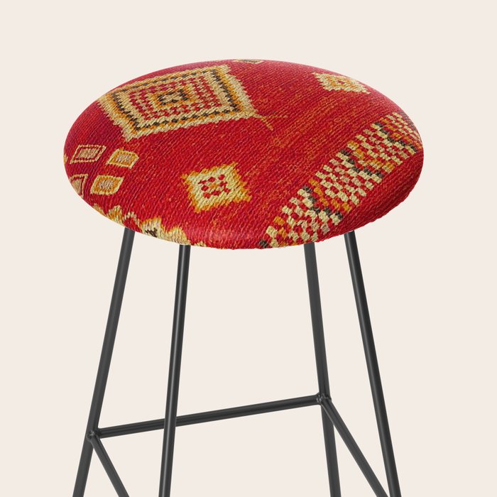 Red Gold Geometric Antique Moroccan Rug Print Stool Gallery Image 2