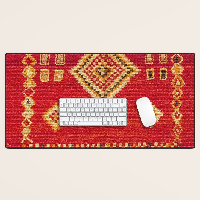 Red Gold Geometric Antique Moroccan Rug Print Desk Mat Gallery Image 1