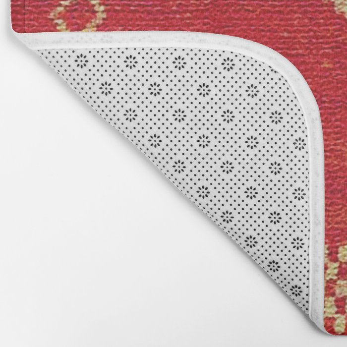 Red Gold Geometric Antique Moroccan Rug Print Bath Mat Gallery Image 2