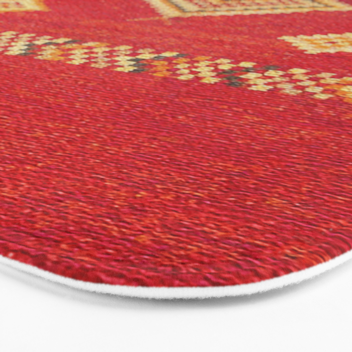 Red Gold Geometric Antique Moroccan Rug Print Bath Mat Gallery Image 3