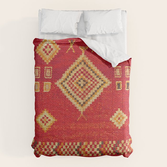 Red Gold Geometric Antique Moroccan Rug Print Comforter Gallery Image 1